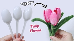 Làm bó hoa Tulip bằng muỗng nhựa